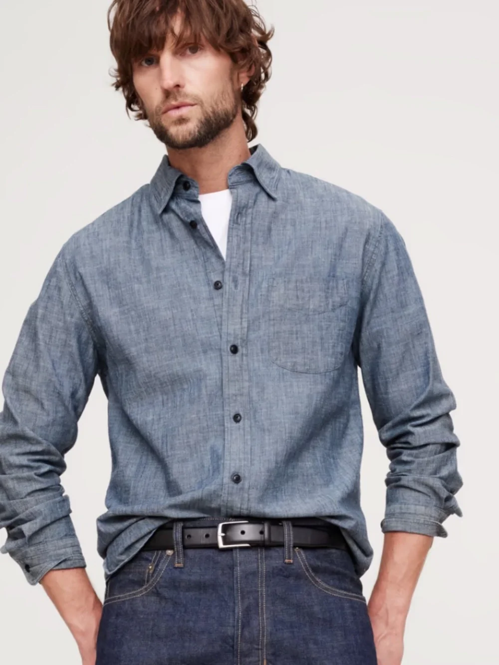 Men's Banana Republic Button-down Long-sleeve Chambray Shirt Large